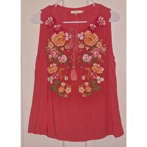 Andrea By Unit Women's Size Medium Blouse Embroidered Roses Peasant Cottagecore